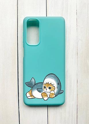 Матовий чохол на samsung galaxy m54 бірюзовий :: котик акула (принт 355)