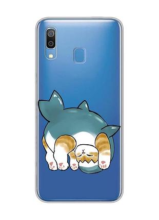 Прозрачный чехол на samsung galaxy a30 (2019)/a20 (2019) котенок акула (принт 378)