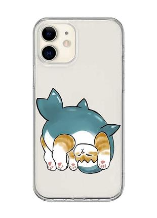 Прозрачный чехол на iphone 12 mini :: котенок акула (принт 378)