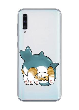 Прозрачный чехол на samsung galaxy a50 (2019) a505/a30s :: котенок акула (принт 378)