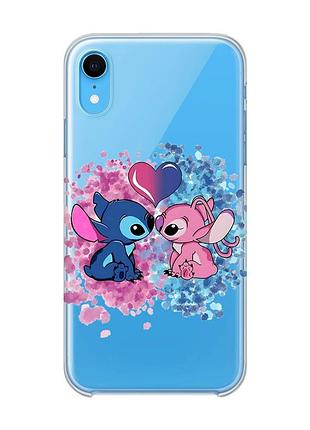 Прозрачный чехол на iphone xr стич и ангел (принт 391)