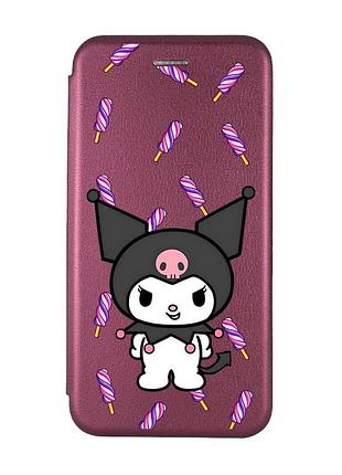 Чохол-книжка бордовий з малюнком на samsung galaxy a10 (2019) a105 куромі (принт 390)