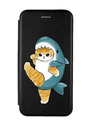 Чехол-книжка черный с рисунком на iphone 11 котенок акула (принт 380)