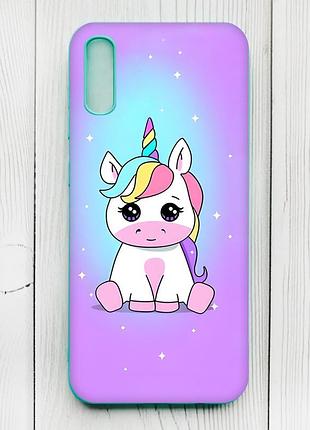 Матовый чехол с бирюзовыми боками на xiaomi redmi 9а :: единорог (принт 103)