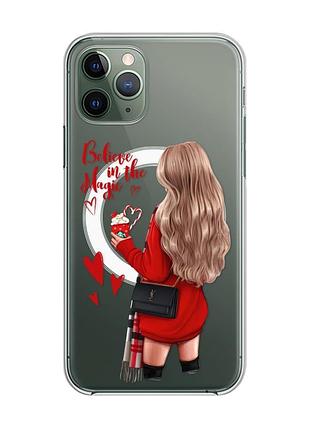 Магнитный чехол на iphone 12/12 pro с поддержкой magsafe :: девушка с кофе (принт 137)