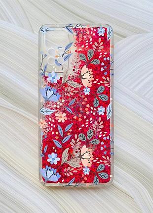 Чохол з плаваючими блискітками на xiaomi redmi note 11 pro рожевий :: квітковий фон (принт 371)