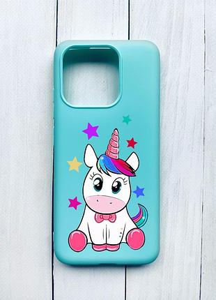 Матовый чехол на xiaomi redmi 12c бирюзовый :: единорог (принт 102)