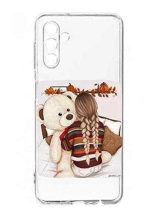 Прозрачный чехол на samsung galaxy s24 fe девочка с мишкой (принт 117)