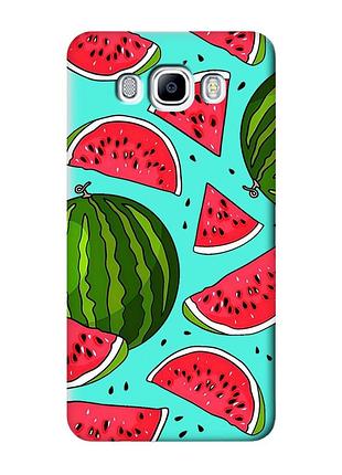 Матовый бирюзовый чехол на samsung galaxy j7(2016) j710 :: арбузы (принт 341)