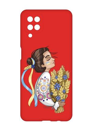 Матовый красный чехол на samsung galaxy a12 :: украинка с колосками (патриотический принт 172)