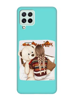 Матовий бірюзовий чохол на samsung galaxy m32/m22/a22 4g :: дівчинка з ведмедиком (принт 117)