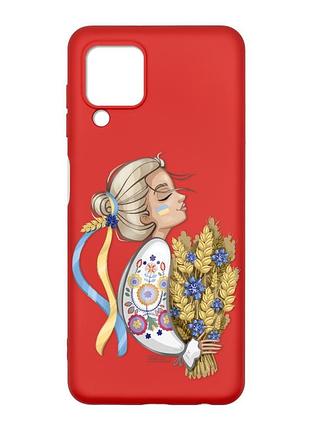 Матовый красный чехол на samsung galaxy m32/a22/m22 4g :: украинка с колосками (патриотический принт 173)