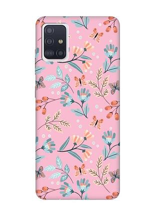 Матовый розовый чехол на samsung galaxy a71 / a715 :: цветочный фон (принт 370)