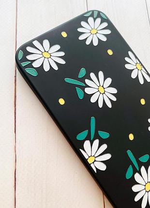 Матовый черный чехол на xiaomi redmi note 10 / note 10s ромашки (принт 368) 2