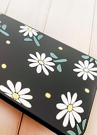 Матовый черный чехол на xiaomi redmi note 10 / note 10s ромашки (принт 368) 3