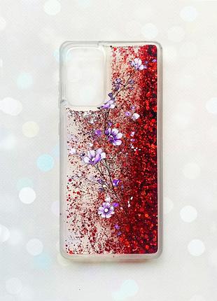 Чохол з плаваючими блискітками на samsung galaxy a52 (a525) червоний :: гілочка квітів (принт 278)