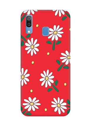 Матовий червоний чохол на samsung galaxy a30 (2019) / a20 (2019) :: ромашки (принт 368)