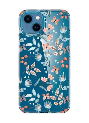 Прозрачный чехол для iphone 13 mini :: цветочный фон (принт 370)