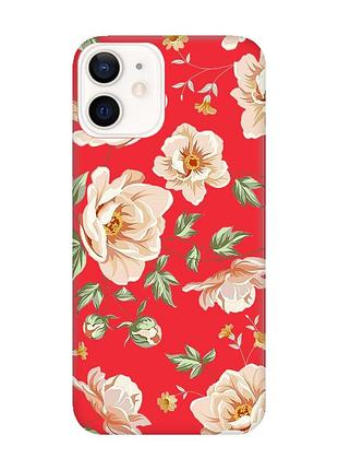 Матовый красный чехол на iphone 12/12 pro :: цветы пастельные (принт 277)