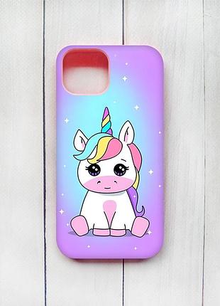 Матовый чехол с розовыми боками на iphone 15 :: единорог (принт 103)