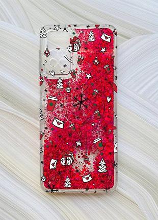 Чехол с плавающими блестками для xiaomi redmi note 11 pro розовый новогодний фон (принт 182)