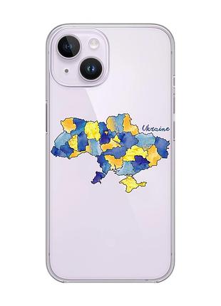 Прозорий чохол із захистом камери на iphone 14 :: карта україни (принт 261)