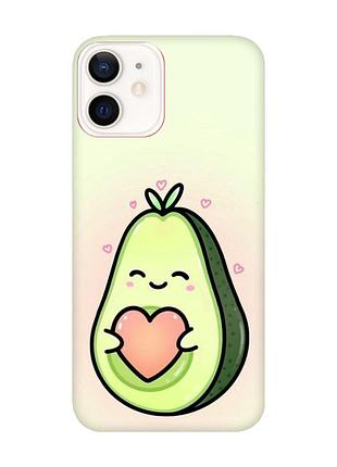 Матовый чехол с красными боками на iphone 12/12 pro :: кавай авокадо с сердечком (принт 310)
