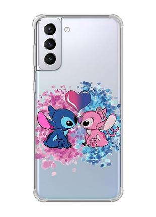 Чехол с утолщёнными углами на samsung galaxy s21 plus стич и ангел (принт 391)