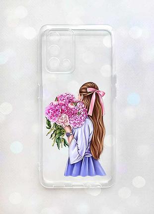 Прозорий чохол на oppo a74 4g/a95 4g/f19/reno 6 lite :: дівчина з півоніями (принт 11)