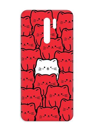 Матовый красный чехол на xiaomi redmi 9 котики (принт 392)