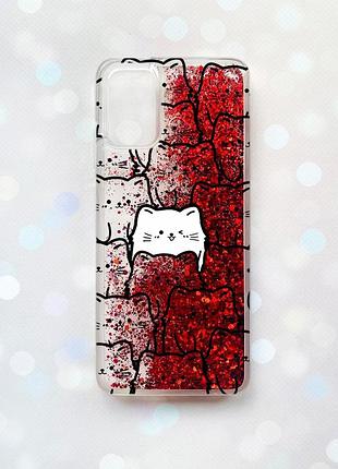 Чохол з плаваючими блискітками на samsung galaxy a02s червоний котики (принт 392)