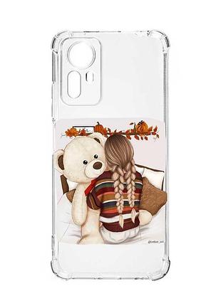 Чехол с утолщенными углами на xiaomi redmi note 12s :: девочка с мишкой (принт 117)