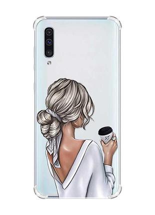 Чохол з потовщеними кутами на samsung galaxy а50 (2019) а505 :: дівчина з латте (принт 227)