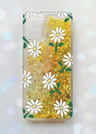 Чохол з плаваючими блискітками на samsung galaxy a02s золотий :: ромашки (принт 368)
