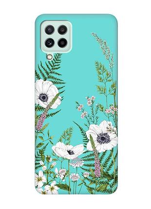 Матовий бірюзовий чохол на samsung galaxy m32/m22/a22 4g :: квіти польові (принт 363)