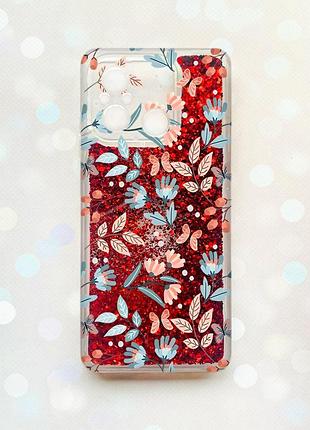 Чехол с плавающими блестками на xiaomi redmi 12c красный :: цветочный фон (принт 370)