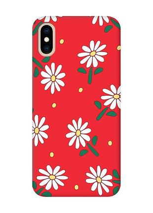 Матовый красный чехол на iphone xs max :: ромашки (принт 368)