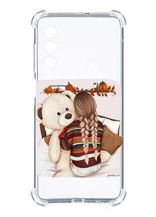 Чохол з потовщеними кутами на samsung galaxy m14 :: дівчинка з ведмедиком (принт 117)