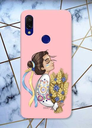 Матовий чохол з рожевими боками на xiaomi redmi 7 :: українка з колосками /принт 172/