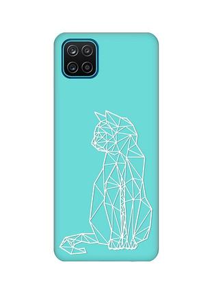 Матовий бірюзовий чохол на samsung galaxy a12 :: котик (принт 125)
