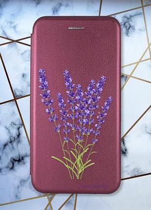 Чохол-книжка з малюнком на xiaomi redmi 7 :: бордовий :: лаванда /принт 28/