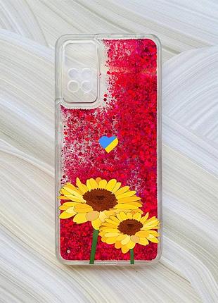 Чохол з плаваючими блискітками на xiaomi redmi note 11 pro рожевий :: жовті квіти (принт 364)