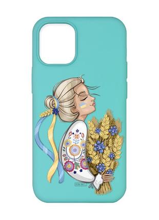 Матовий бірюзовий чохол на apple iphone 12/12 pro (6.1) :: українка з колосками (патріотичний принт 173)
