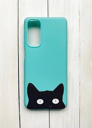 Матовий чохол на samsung galaxy m54 бірюзовий :: котик (принт 119)