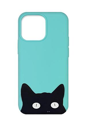 Матовий бірюзовий чохол на apple iphone 13 pro :: котик (принт 119)