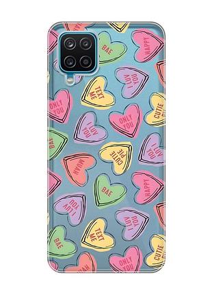 Прозрачный чехол на samsung galaxy a12 4g :: сердечка с текстом (принт 333)