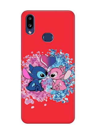 Матовый красный чехол на samsung galaxy a10s (a107) стич и ангел (принт 391)