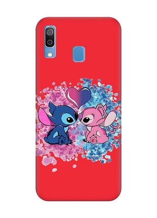 Матовий червоний чохол на samsung galaxy a30 (2019) / a20 (2019) стіч і ангел (принт 391)