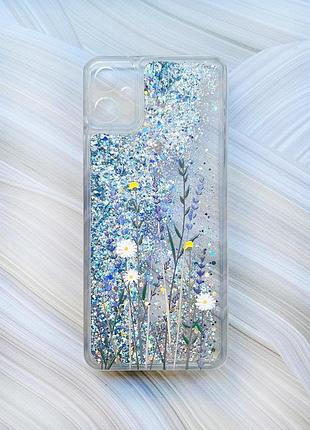 Чохол з плаваючими блискітками на samsung galaxy a05 (a055) сріблястий польові квіти (принт 270)