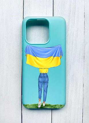 Матовий чохол на xiaomi redmi 12c бірюзовий дівчина з прапором (принт 263)